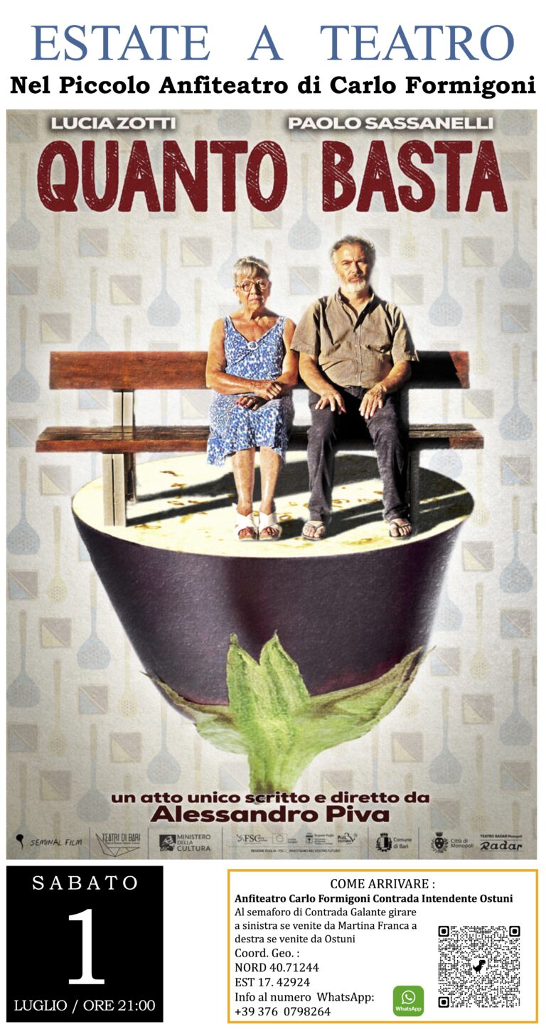 Estate a Teatro: ‘Quanto Basta’ di Alessandro Piva apre la rassegna estiva nell’anfiteatro Formigoni